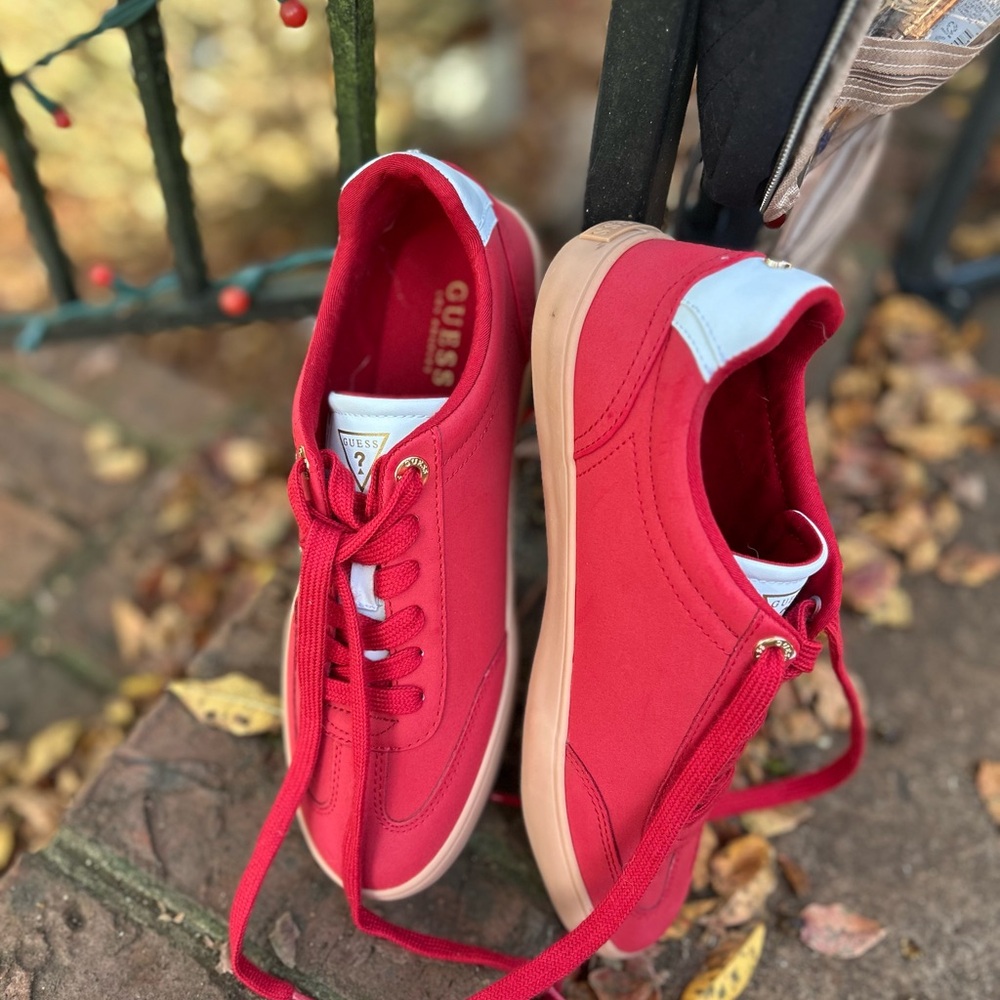Guess Red Canvas Sneakers with White Detail